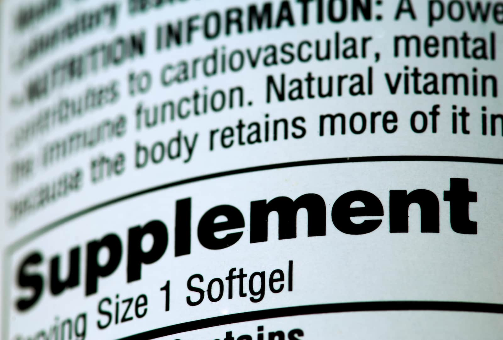 dietary supplement nutrition label close up shot